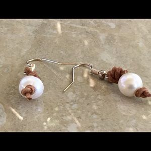 Freshwater Pearl Natural Leather Earrings